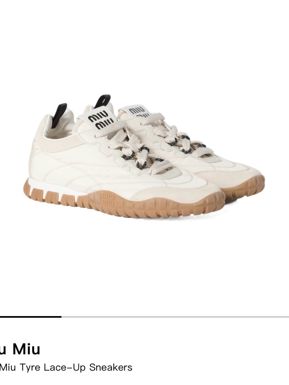 Miu Miu Tyre Cream Lace-Up Women's Sneakers